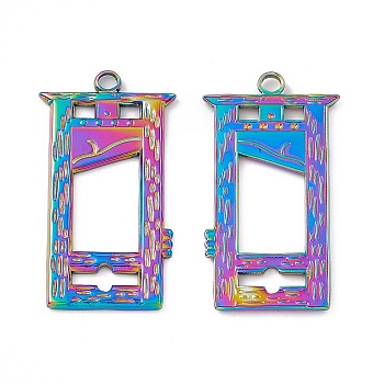 Ion Plating(IP) 304 Stainless Steel Pendants, Window Charm, Rainbow Color, 37.5x25x2.5mm, Hole: 2.8mm