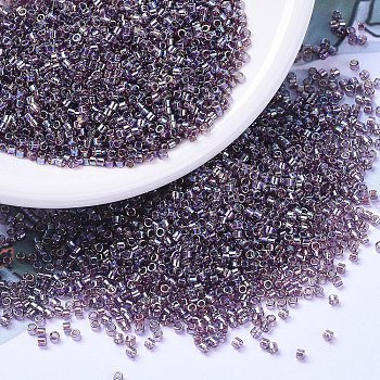 MIYUKI Delica Beads Small, Cylinder, Japanese Seed Beads, 15/0, (DBS1244) Transparent Mauve AB, 1.1x1.3mm, Hole: 0.7mm, about 3500pcs/10g