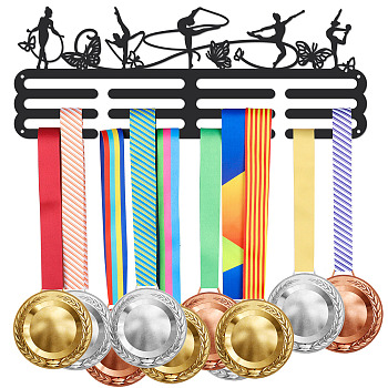 Fashion Iron Medal Hanger Holder Display Wall Rack, Sports Theme, with Screws, Gymnastic Actions, Butterfly Pattern, 150x400mm
