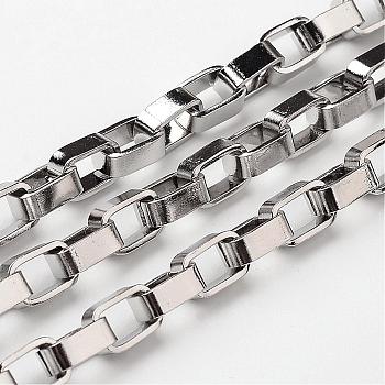 304 Stainless Steel Venetian Chains, Box Chain, Unwelded, Rectangle, Stainless Steel Color, 5x5mm