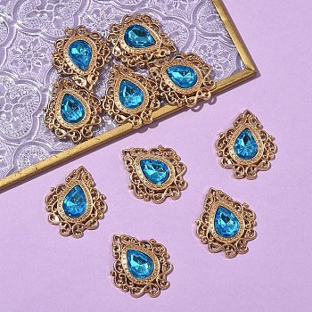 Retro Baroque Style Alloy Acrylic Pandants, Flower & Teardrop, Dodger Blue, 32x26mm