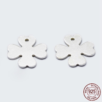 925 Sterling Silver Charms, Clover, with S925 Stamp, Silver, 10x10x0.8mm, Hole: 1mm