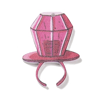 Acrylic Pendants, Hot Pink Theme, Diamond, 36x26x2.5mm, Hole: 1.6mm