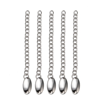 304 Stainless Steel Chain Extender, with Oval Charms, Stainless Steel Color, 61x3mm