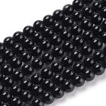 Round Natural Black Onyx Stone Beads Strands, 4mm, Hole: 0.8mm, about 94pcs/strand, 15.7 inch