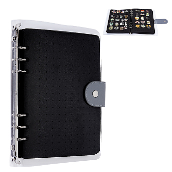 Felt Brooch Storage Loose-leaf Binder Notebook Albums with PVC Plastic Cover, Rectangle, Black, 232x17.5x25.5mm