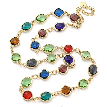 Glass Necklace, Multi Color Brass Link Necklaces, Mixed Shapes, 16.18 inch(411mm)