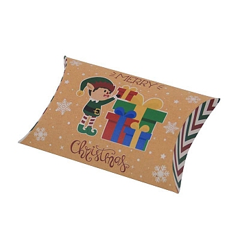 Christmas Theme Cardboard Candy Pillow Boxes, Cartoon Gift Box Candy Snack Gift Box, Green, Fold: 7.3x11.9x2.6cm