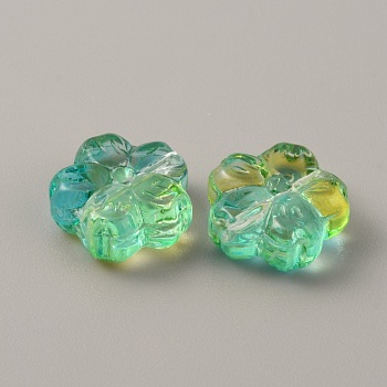 Transparent Glass Beads, Flower, Lime Green, 13.5x14x6mm, Hole: 1.2mm