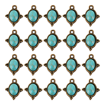 30Pcs Alloy Charms, with Imitation Turquoise Opaque Resin, Oval, Antique Bronze, 15x12x4.5mm, Hole: 1.2mm