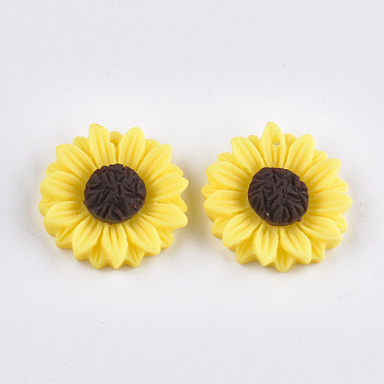 Resin Pendants, Sunflower, Yellow, 24x7mm, Hole: 1mm