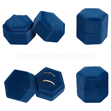 Marine Blue Hexagon Velvet Ring Box