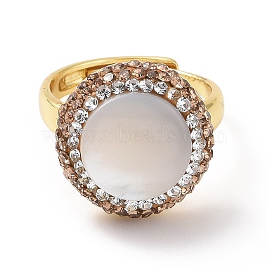 Adjustable Shell Pearl Ring with Rhinestone(RJEW-A011-05G)-3
