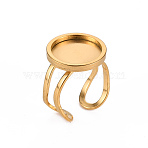 201 Stainless Steel Cuff Ring Findings, Round Bezel Cup Ring Settings, Laser Cut, Golden, Tray: 14mm, US Size 7 1/4(17.5)~US Size 8(18mm)(STAS-S080-040C-G)