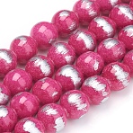 Natural Mashan Jade Beads Strands, Brushed Silver Color, Dyed, Round, Camellia, 8mm, Hole: 0.8mm, about 50pcs/strand, 15.7 inch(40cm)(G-G833-8mm-15)