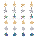 24Pcs 6 Style 304 Stainless Steel Pendants, Shell & Starfish Shape, Mixed Color, 17.5~23x15~20x2.5~3mm, Hole: 2mm, 4pcs/style(STAS-DC0013-18)