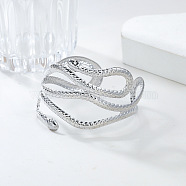 Snake Alloy Cuff Torque Bangles for Women, Platinum, 2-1/2 inch(6.35cm), Inner Diameter: 2-3/8 inch(6.05cm)(BJEW-K260-01P)