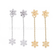 304 Stainless Steel Chain Tassel Earrings, for Christmas, with Ear Nuts, Snowflake, Mixed Color, 51mm, Pin: 0.7mm, Snowflake: 11x10x1.5mm(EJEW-I248-04)