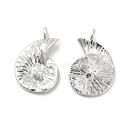 Brass Micro Pave Clear Cubic Zirconia Pendants, Conch Charm, Real Platinum Plated, 17x11x3mm, Hole: 1.5mm(KK-G447-09P)