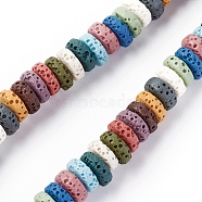 Natural Lava Rock Beads Strands, Dyed, Flat Round/Disc, Mixed Color, 8~8.5x3~4mm, Hole: 2mm, about 62 pcs/Strand, 7.87 inch(20 cm)(G-F671-02A-05)
