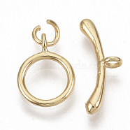 Brass Toggle Clasps, with Jump Rings, Nickel Free, Real 18K Gold Plated, Ring: 14x11x1.5mm, Hole: 1.6mm, Bar: 19.5x2.5, Hole: 1.6mm, Jump Ring: 5x1mm.(X-KK-T049-063G-NF)