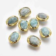 Natural Amazonite Beads, with Golden Plated Edge Brass Findings, Faceted, Oval, 17~26x15~20x12~16mm, Hole: 0.8mm(G-F633-04E)