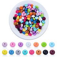 CHGCRAFT 150Pcs 15 Style Food Grade Eco-Friendly Silicone Abacus Beads, Chewing Beads For Teethers, DIY Nursing Necklaces Making, Mixed Color, 11.5~12x6.5mm, Hole: 2mm, 10pcs/style(SIL-CA0001-24)