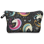 Unicorn Pattern Polyester Waterpoof Makeup Storage Bag, Multi-functional Travel Toilet Bag, Clutch Bag with Zipper for Women, Black, 22x13.5cm(PW-WG53403-06)