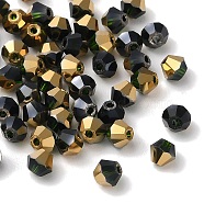 Transparent Electroplate Glass Beads, Half Golden Plated, Faceted, Bicone, Dark Olive Green, 4.5x4mm, Hole: 1mm, 500Pcs/bag(EGLA-I016-01B)