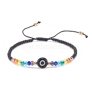 Lampwork Evil Eye & Glass Beaded Bracelet, Braided Adjustable Bracelet for Women, Black, Inner Diameter: 2-1/2~3-7/8 inch(6.2~9.7cm)(BJEW-JB08367-04)