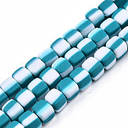 Handmade Polymer Clay Beads Strands, Cube, Dark Turquoise, 5x5x4.5mm, Hole: 2mm, about 85~86pcs/strand, 15.83 inch~16.06 inch(40.2~40.8cm)(CLAY-N010-074-02)
