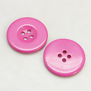 Resin Buttons, Dyed, Flat Round, Hot Pink, 23x3mm(RESI-D033-23mm-04)