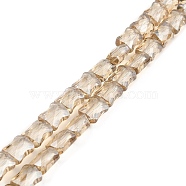 AB Color Plated Transparent Glass Beads Strands, Faceted Bamboo Stick, Tan, 10.5~11x8x5mm, Hole: 1mm, about 59~60pcs/strand, 24.41~24.80''(62~63cm)(EGLA-P051-06A-A05)