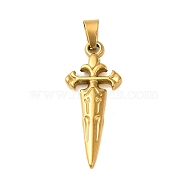Ion Plating(IP) 304 Stainless Steel Pendants, Sword Charm, Golden, 34x14x3.5mm, Hole: 6x3.5mm(STAS-C103-38G)