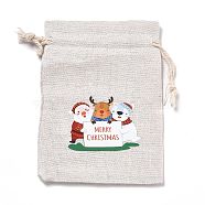 Christmas Cotton Cloth Storage Pouches, Rectangle Drawstring Bags, for Candy Gift Bags, Merry Christmas, Word, 13.8x10x0.1cm(X-ABAG-M004-02J)