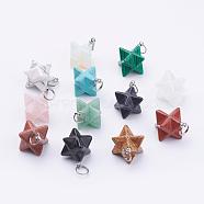 Natural & Synthetic Mixed Stone Pendants, with 201 Stainless Steel Split Rings, Stainless Steel Color, Merkaba Star, 22~23x16.5~17x19mm, Hole: 6mm(G-E398-02A)