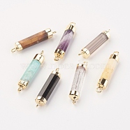 Natural Gemstone Links connectors, with Brass Findings, Column, 25~27x5~6mm, Hole: 2mm(G-F527-11)
