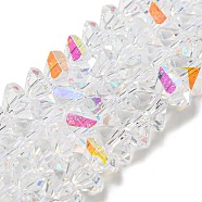 Electroplate Glass Beads Strands, AB Color, Faceted, Triangle, Clear AB, 5x8x7.5mm, Hole: 1.2mm, about 94pcs/strand, 16.34 inch(41.5cm)(EGLA-C003-03)