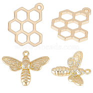 12Pcs 2 Style Brass Charms, Bee & Honeycomb
, Real 18K Gold Plated, 15~19x16~18x1.5~3mm, Hole: 1~1.4mm, 6pcs/style(KK-BC0009-29)