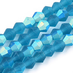 Imitate Austrian Crystal Bicone Frosted Glass Beads Strands, Grade AA, Faceted, Steel Blue, 4x4mm, Hole: 1mm, about 87~89pcs/strand, 13.19~13.39 inch(33.5~34cm)(GLAA-F029-TM4mm-A01)