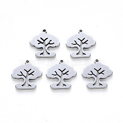 304 Stainless Steel Charms, Laser Cut, Tree of Life, Stainless Steel Color, 15x14x1mm, Hole: 1.2mm(STAS-N092-04B)