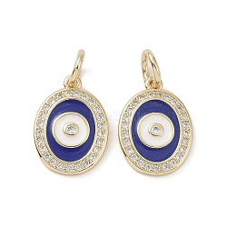 Real 18K Gold Plated Brass Micro Pave Cubic Zirconia Pendants, with Enamel and Jump Ring, Oval with Evil Eye Charms, Blue, 15.5x11x2mm, Hole: 4mm(KK-L209-064G-03)