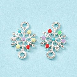 Alloy Connector Charms, with  Synthetic Turquoise, Snowflake, Silver, 18.5x11.5x2.5mm, Hole: 2mm(FIND-A024-23S)