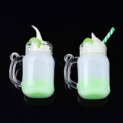 Resin Pendants, Imitation Ice Cream Milk Tea Pendants, with Acrylic Cup & Polymer Clay Decor, Pale Green, 40.5~44.5x28.5x20mm, Hole: 1.4~1.8mm(RESI-S402-02C)