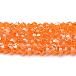 Transparent Electroplate Glass Beads Strands, Pearl Luster Plated, Faceted, Bicone, Orange Red, 3.5~3.8x3mm, Hole: 0.8mm, about 113~115pcs/strand, 14.17~14.37 inch(36~36.5cm)(EGLA-A039-T3mm-A11)