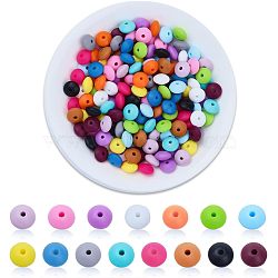 CHGCRAFT 150Pcs 15 Style Food Grade Eco-Friendly Silicone Abacus Beads, Chewing Beads For Teethers, DIY Nursing Necklaces Making, Mixed Color, 11.5~12x6.5mm, Hole: 2mm, 10pcs/style(SIL-CA0001-24)