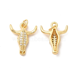 Rack Plating Brass Micro Pave Cubic Zirconia Pendants, with Jump Ring, Cadmium Free & Lead Free, Long-Lasting, Cattle, Real 18K Gold Plated, 18x14.5x4.5mm, Hole: 3mm(KK-B068-14G)