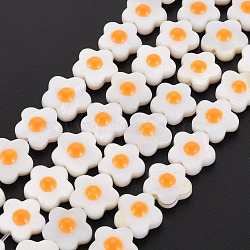 Natural Freshwater Shell Beads Strands with Enamel, Flower, Orange, 10~11x10~11x4mm, Hole: 1mm, about 40pcs/strand, 15.16 inch~15.55 inch(38.5cm~39.5cm)(SHEL-T018-29B)