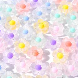 60pcs 6 Colors Transparent Acrylic Beads, Frosted, Bead in Bead, Flower, Mixed Color, 12x12.5x6mm, Hole: 2.5mm, 10pcs/color(TACR-CC0001-01)