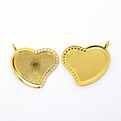 Alloy Crystal Rhinestone Pendant Cabochon Setting, Heart, Cadmium Free & Lead Free, Golden, 46.5x40x3mm, Hole: 4mm, Tray: 26x33mm(ALRI-TAC0003-14G)